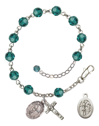Adjustable Sterling Silver 6mm Austrian Crystal Saint Sebastian/Tennis Rosary Bracelet in Zircon