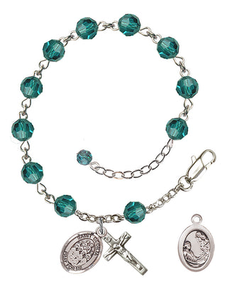 Sterling Silver 6mm Austrian Crystal Saint Cecilia / Choir Rosary Bracelet in Zircon Engraved Catholic Saint Jewelry