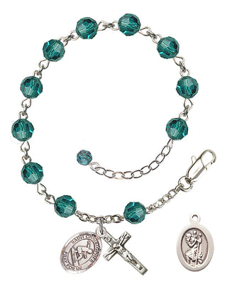 Adjustable Sterling Silver 6mm Austrian Crystal Saint Christopher/Surfing Rosary Bracelet in Zircon