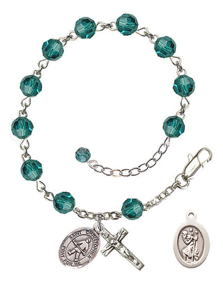 Sterling Silver 6mm Austrian Crystal Saint Christopher / Field Hockey Rosary Bracelet in Zircon Engraved Catholic Saint Jewelry