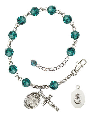 Sterling Silver 6mm Austrian Crystal Our Lady of Guadalupe Rosary Bracelet in Zircon Engraved Catholic Saint Jewelry