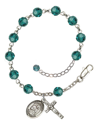 Sterling Silver 6mm Austrian Crystal Saint Isaac Jogues Rosary Bracelet in Zircon Engraved Catholic Saint Jewelry
