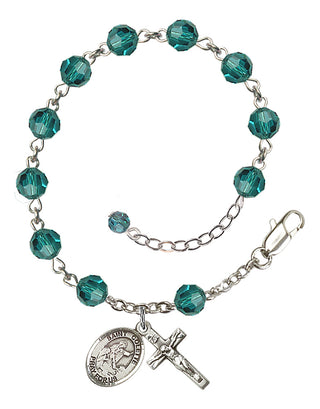 Sterling Silver 6mm Austrian Crystal Saint Colette Rosary Bracelet in Zircon Engraved Catholic Saint Jewelry