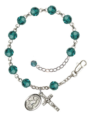 Sterling Silver 6mm Austrian Crystal Saint Anthony of Egypt Rosary Bracelet in Zircon Engraved Catholic Saint Jewelry