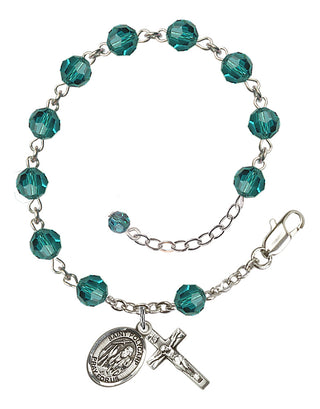Sterling Silver 6mm Austrian Crystal Saint Polycarp of Smyrna Rosary Bracelet in Zircon Engraved Catholic Saint Jewelry