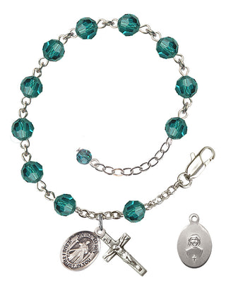 Adjustable Sterling Silver 6mm Austrian Crystal Divine Mercy Rosary Bracelet in Zircon