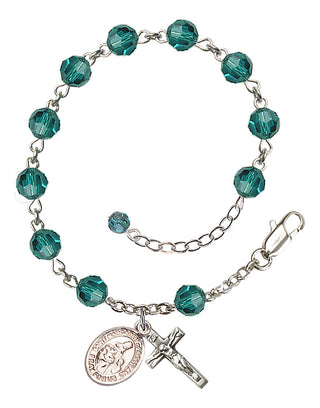 Sterling Silver 6mm Austrian Crystal Saint Margaret of Scotland Rosary Bracelet in Zircon Engraved Catholic Saint Jewelry