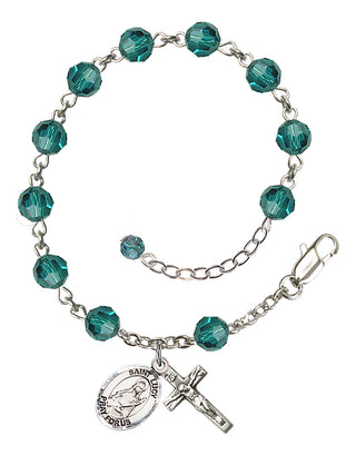 Sterling Silver 6mm Austrian Crystal Saint Lucy Rosary Bracelet in Zircon Engraved Catholic Saint Jewelry