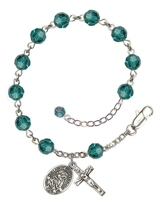 Sterling Silver 6mm Austrian Crystal Our Lady of Precious Blood Rosary Bracelet in Zircon Engraved Catholic Saint Jewelry