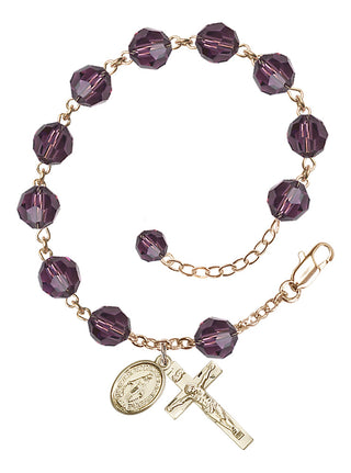 Adjustable 14 Karat Gold 8mm Austrian Crystal Rosary Bracelet in Amethyst