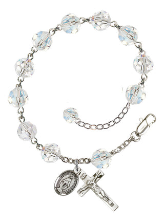 Adjustable Sterling Silver 8mm Austrian Crystal Rosary Bracelet in Crystal