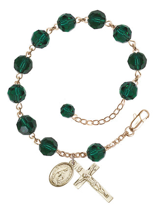 Adjustable 14 Karat Gold-Filled 8mm Austrian Crystal Rosary Bracelet in Emerald