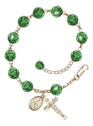 Adjustable 14 Karat Gold-Filled 8mm Austrian Crystal Rosary Bracelet in Erinite