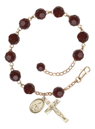 Adjustable 14 Karat Gold 8mm Austrian Crystal Rosary Bracelet in Garnet