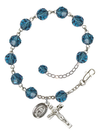 Adjustable Sterling Silver 8mm Austrian Crystal Rosary Bracelet in Indocolite