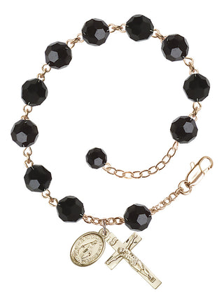 Adjustable 14 Karat Gold-Filled 8mm Austrian Crystal Rosary Bracelet in Jet