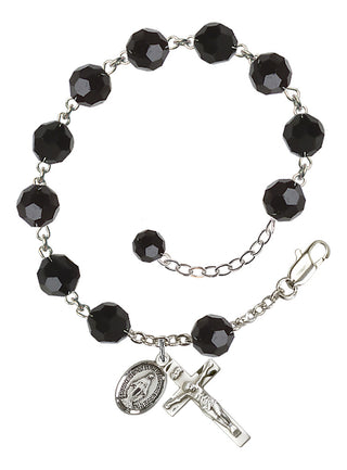 Adjustable Sterling Silver 8mm Austrian Crystal Rosary Bracelet in Jet