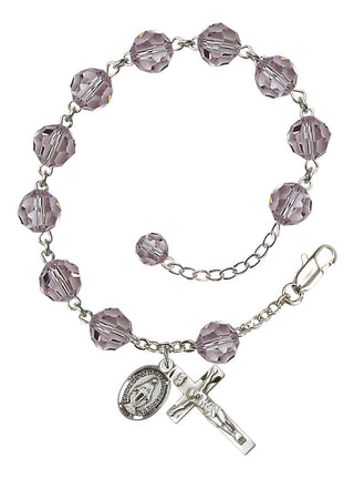 Adjustable Sterling Silver 8mm Austrian Crystal Rosary Bracelet in Light Amethyst