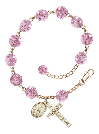 Adjustable 14 Karat Gold 8mm Austrian Crystal Rosary Bracelet in Light Rose