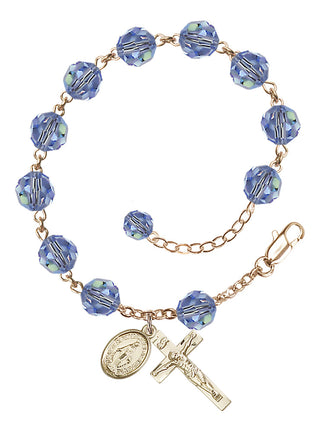 Adjustable 14 Karat Gold-Filled 8mm Austrian Crystal Rosary Bracelet in Light Sapphire