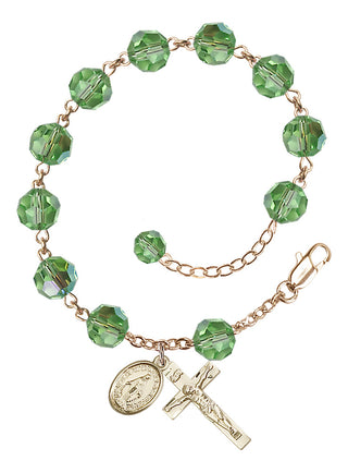 Adjustable 14 Karat Gold-Filled 8mm Austrian Crystal Rosary Bracelet in Peridot