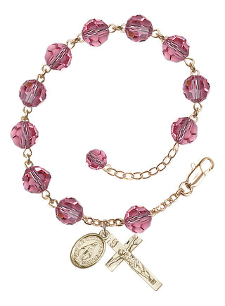 Adjustable 14 Karat Gold-Filled 8mm Austrian Crystal Rosary Bracelet in Rose