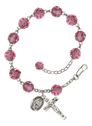 Adjustable Sterling Silver 8mm Austrian Crystal Rosary Bracelet in Rose