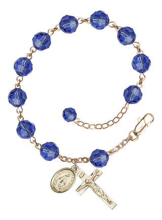 Adjustable 14 Karat Gold-Filled 8mm Austrian Crystal Rosary Bracelet in Sapphire
