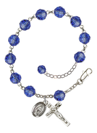 Adjustable Sterling Silver 8mm Austrian Crystal Rosary Bracelet in Sapphire