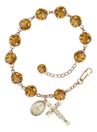 Adjustable 14 Karat Gold 8mm Austrian Crystal Rosary Bracelet in Topaz