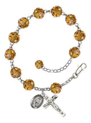 Adjustable Sterling Silver 8mm Austrian Crystal Rosary Bracelet in Topaz
