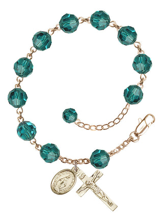 Adjustable 14 Karat Gold 8mm Austrian Crystal Rosary Bracelet in Zircon