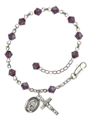 Adjustable Sterling Silver 5mm Austrian Crystal Rosary Bracelet in Amethyst