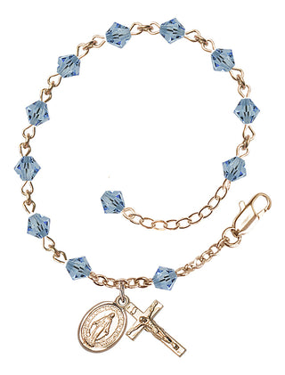 Adjustable 14 Karat Gold-Filled 5mm Austrian Crystal Rosary Bracelet in Aqua