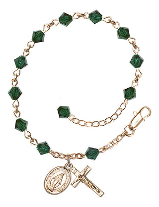 Adjustable 14 Karat Gold-Filled 5mm Austrian Crystal Rosary Bracelet in Emerald