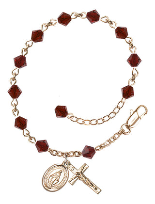 Adjustable 14 Karat Gold 5mm Austrian Crystal Rosary Bracelet in Garnet