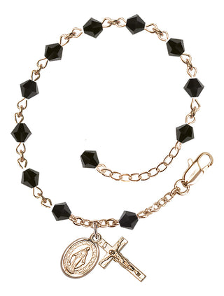 Adjustable 14 Karat Gold 5mm Austrian Crystal Rosary Bracelet in Jet