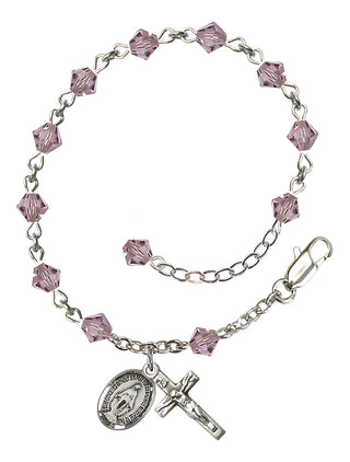 Adjustable Sterling Silver 5mm Austrian Crystal Rosary Bracelet in Light Amethyst