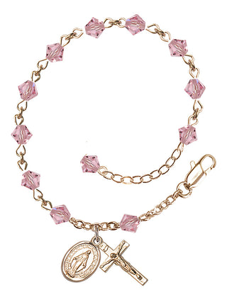 Adjustable 14 Karat Gold 5mm Austrian Crystal Rosary Bracelet in Light Rose