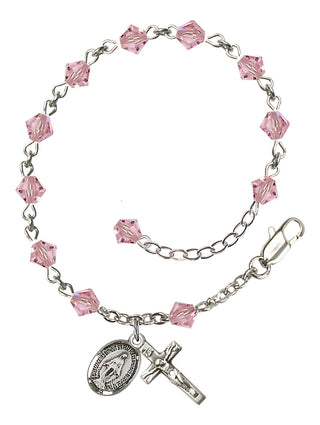 Adjustable Sterling Silver 5mm Austrian Crystal Rosary Bracelet in Light Rose