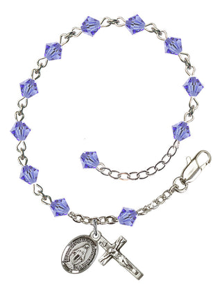 Adjustable Sterling Silver 5mm Austrian Crystal Rosary Bracelet in Light Sapphire