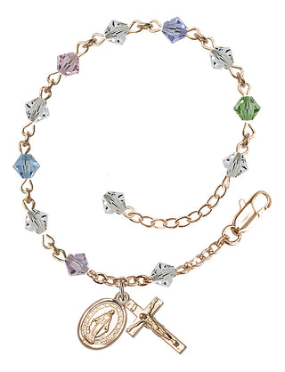 Adjustable 14 Karat Gold 5mm Austrian Crystal Rosary Bracelet in Multi-Color
