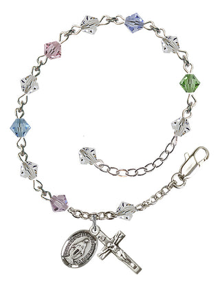 Adjustable Sterling Silver 5mm Austrian Crystal Rosary Bracelet in Multi-Color