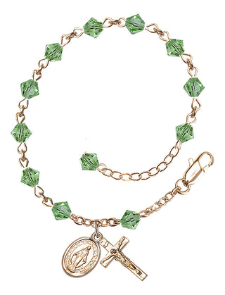 Adjustable 14 Karat Gold 5mm Austrian Crystal Rosary Bracelet in Peridot