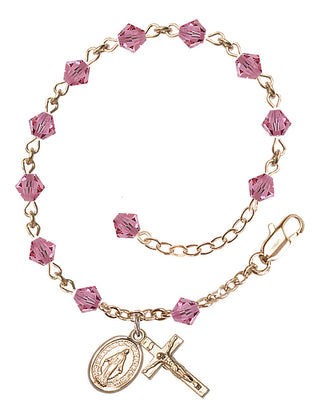 Adjustable 14 Karat Gold 5mm Austrian Crystal Rosary Bracelet in Rose