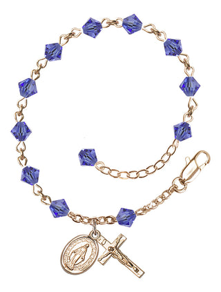 Adjustable 14 Karat Gold-Filled 5mm Austrian Crystal Rosary Bracelet in Sapphire