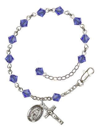 Adjustable Sterling Silver 5mm Austrian Crystal Rosary Bracelet in Sapphire