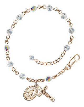 Adjustable 14 Karat Gold 4mm Austrian Crystal Rosary Bracelet with Aurora Borealis in Crystal