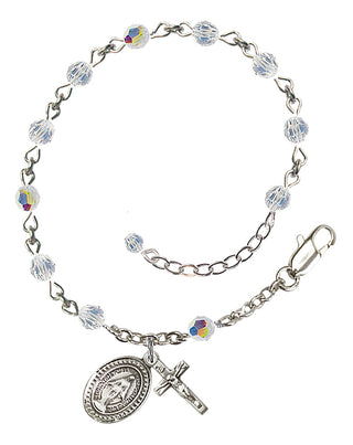 Adjustable Sterling Silver 4mm Austrian Crystal Rosary Bracelet with Aurora Borealis in Crystal
