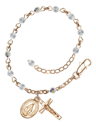 Adjustable 14 Karat Gold 3mm Austrian Crystal Rosary Bracelet with Aurora Borealis in Crystal